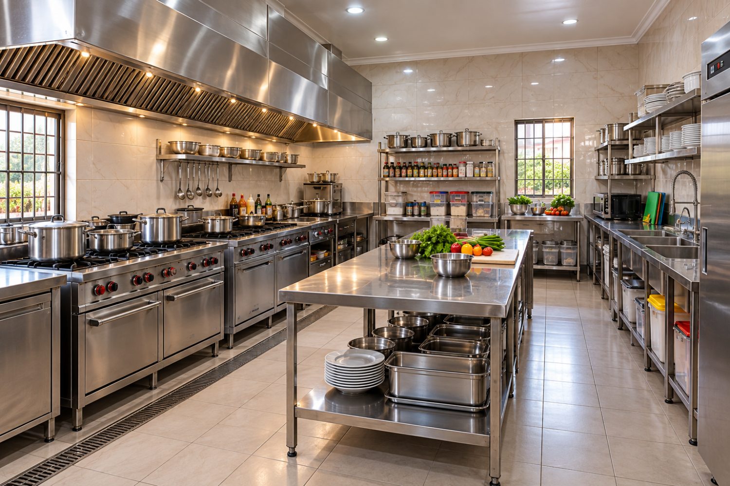 Stainless steel kitchen at More Care Hotel