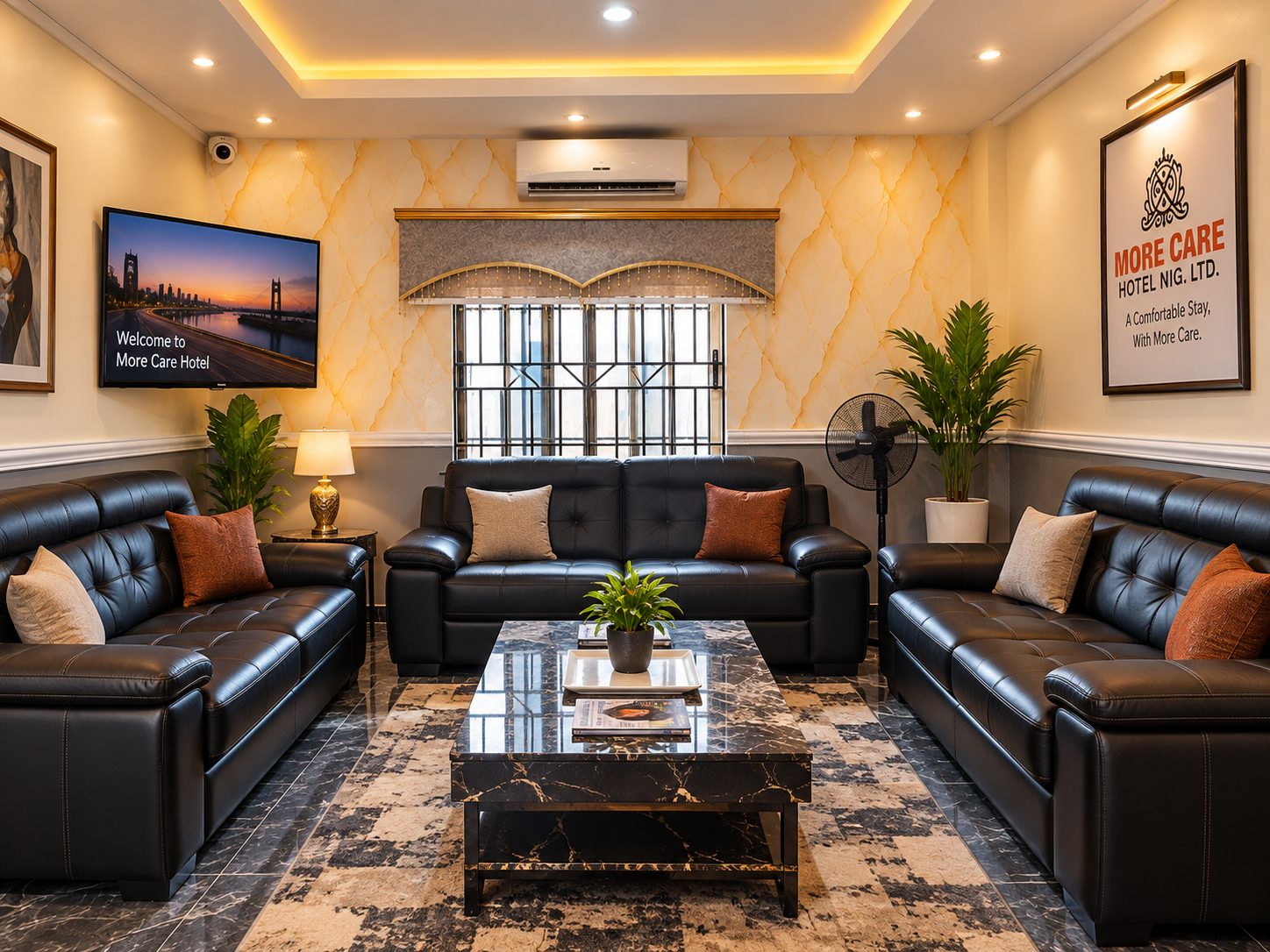 Guest lounge and reception seating area at More Care Hotel