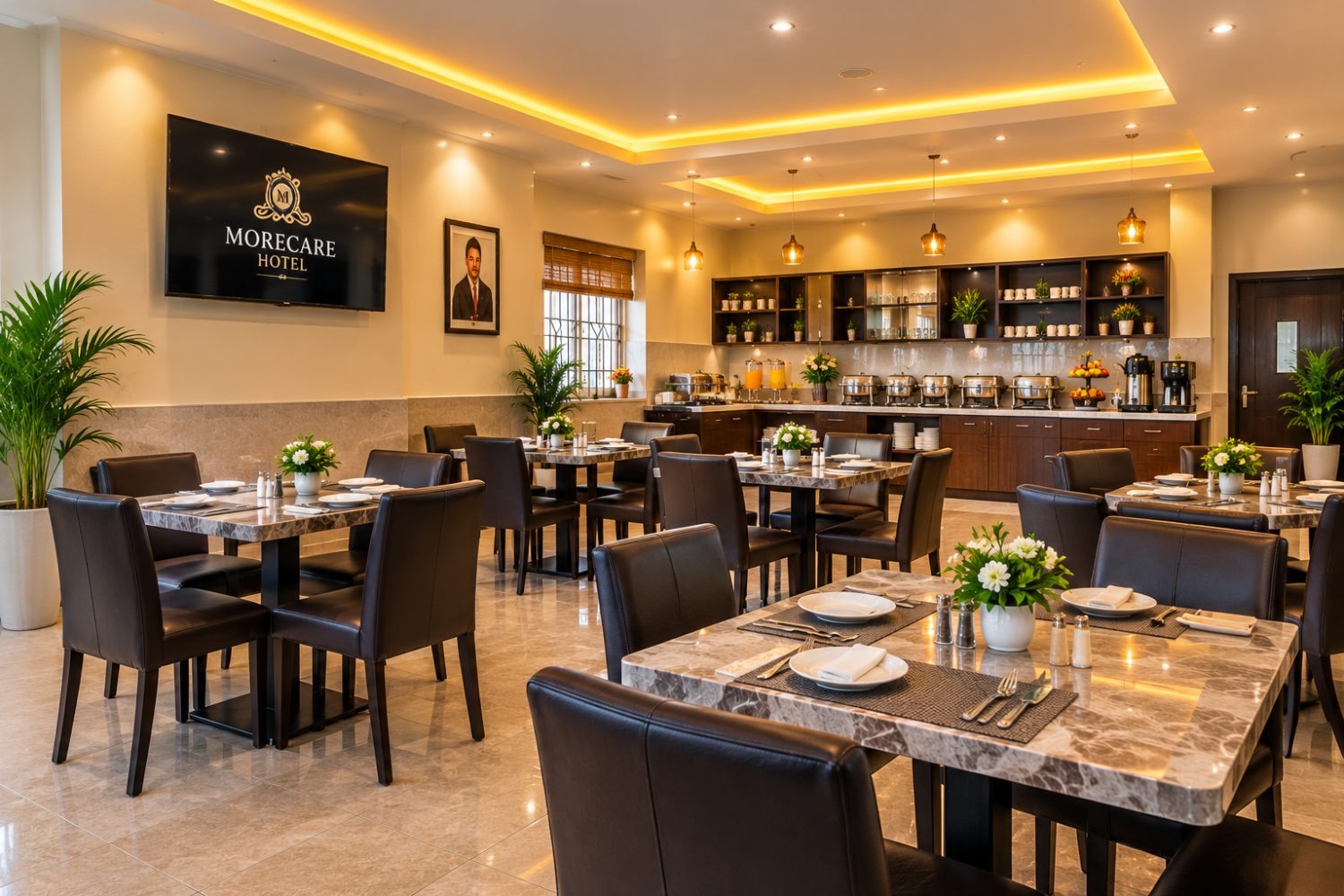Restaurant dining room at More Care Hotel
